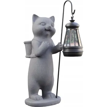 Zahradní dekorace Figurka Kočky se Solární Lampou Zahradní Dekorace Pryskyřice Šedá 28 cm