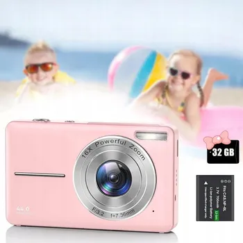 Digitální kompakt DIGITÁLNÍ FOTOAPARÁT PRO DĚTI KAMERA 44MP VIDEO HD RŮŽOVÝ + 32GB