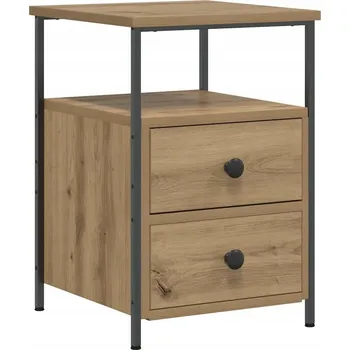 Noční stolek Noční stolek dub artisan 34 x 35,5 x 50 cm se 2 zásuvkami a kovovými nohami