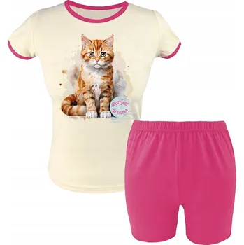 Dívčí pyžamo Dívčí pyžamo, bavlněné, s krátkým rukávem a kočkou, letní, velikost 164