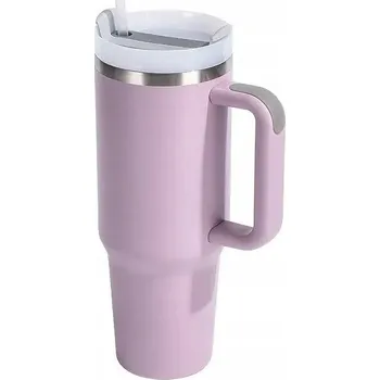 Termoska Prémiová cestovní termoska s kovovou stěnou + sklo, 1200 ml, termoska, s brčkem, fialová