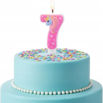 Dortová svíčka Narozeninová svíčka Číslice 7 Jednorožec Růžová na dort Dekorativní