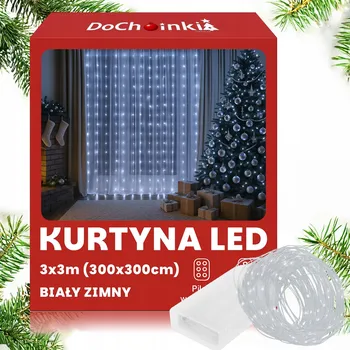 Vánoční dekorace SVĚTELNÝ ZÁVĚS 3x3 metry 300 LED STUDENÁ BÍLÁ SVĚTÝLKA GIRLANDA +