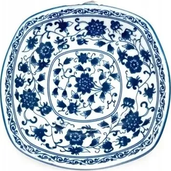 Talíř Keramická miska čtvercová śr.ok 19,8 x 19,8 cm bílá/modrá