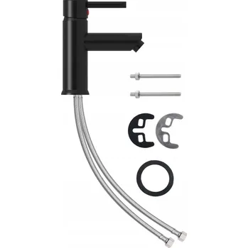 Vodovodní baterie Umyvadlová baterie černá 130 x 176 mm, mosaz, flexibilní hadice 40 cm