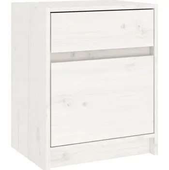 Noční stolek Bílý dřevěný noční stolek z masivního borovicového dřeva 40 x 31 x 50 cm