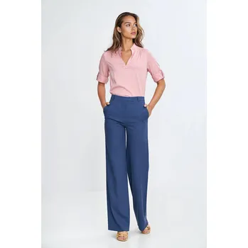 Dámské kalhoty Viskózové kalhoty se skrytým knoflíkem SD111 Barva: Modrá, Velikost: M