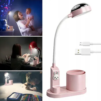 Lampička Školní lampička se zásobníkem na psací potřeby LED lampa růžová pro dívku 2v1