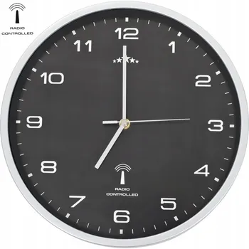 Hodiny Nástěnné hodiny řízené rádiem 31cm stříbrné/černé PP/sklo 31x4,3cm