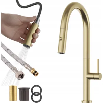 Vodovodní baterie Kuchyňská baterie zlatá kartáčovaná otočná 360° stojánková LIVIA