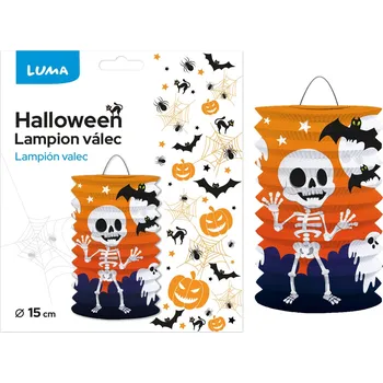 Party dekorace Lampion válec Luma Halloween, 15cm, kostlivec