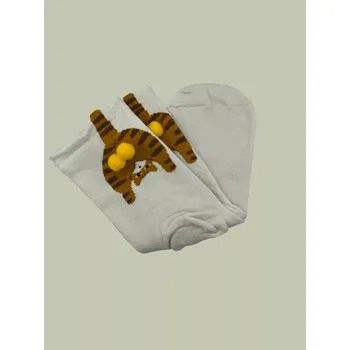 Dámské ponožky Dámské ponožky s kočičím motivem – 3D motiv - Krémové – Oranžová kočka