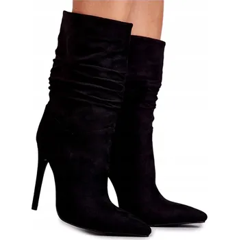 Dámské kozačky DÁMSKÉ ŘASENÉ KOTNÍKOVÉ BOTY KOZAČKY ČERNÉ 39