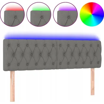 Čelo postele s nastavitelnou výškou a LED, tmavě šedé, 144 x 7 x 7