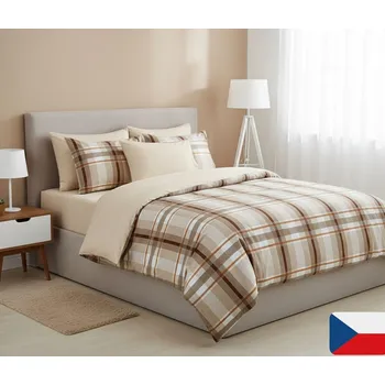 Povlečení Kvalitex Provence Collection Káro hnědé 140 x 200, 70 x 90 cm knoflíky