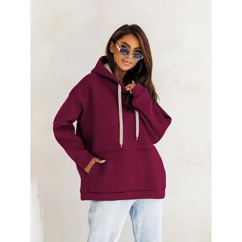 Dámská mikina Hrubší dámská klokaní mikina ve vínové bordó barvě (82131) odstíny červené uni velikost
