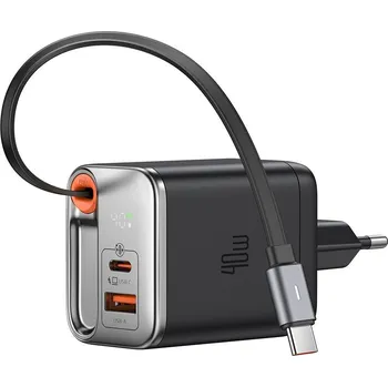Mcdodo - nástěnná nabíječka FreeGo Series (CH-4281) - s vestavěným zatahovacím kabelem USB-C, USB-A/C, 40W, digitální displej, 65cm - černá