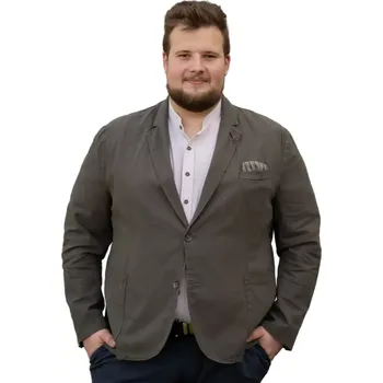 Pánská casual bunda Velká pánská hladká lněná saka S4 Porto 2 79050-6851-2006 tmavě zelená (31)