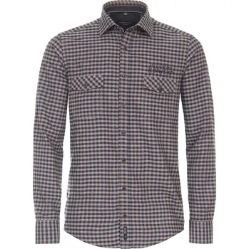 Pánská košile Casa Moda pánská velká kostkovaná košile s dlouhým rukávem 434164800-200 béžová a tmavě modrá (5XL)