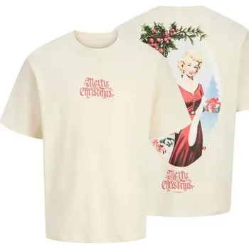 Velké pánské vánoční tričko s potiskem na zádech Jack & Jones 12287900 krémové (6XL)