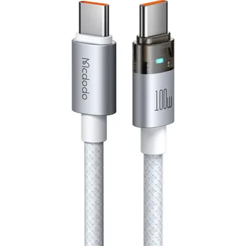 Mcdodo – datový kabel (CA-5582) – s nabíjecím světlem, USB-C na USB-C, průhledný kabel, 100W, 1,2m – bílý