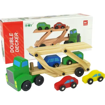 Dřevěná hračka LEANToys Dřevěné odtahové vozidlo s autíčky - zelená