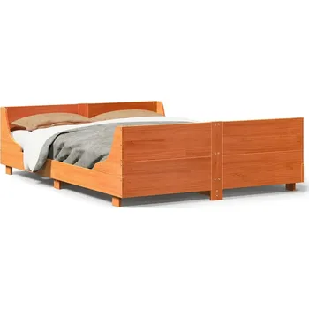 Postel Dřevěný rám postele z borovice, voskovaný hnědý, 203,5 x 123,5 x 52 cm