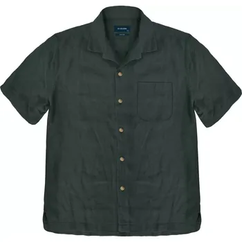 Velká pánská lněná košile s krátkým rukávem Double GS-5055 tmavě zelená (4XL)