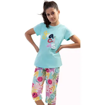 Dívčí pyžamo Azurové i duhové smajlíkové dívčí pyžamo GRACIAS 1F0833 modrá 98-104-3-4-let