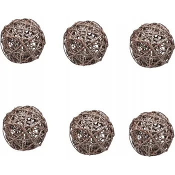 Vánoční dekorace Vánoční Baňky Koule z ratanu stříbrné 12 cm sada 6 Ks.