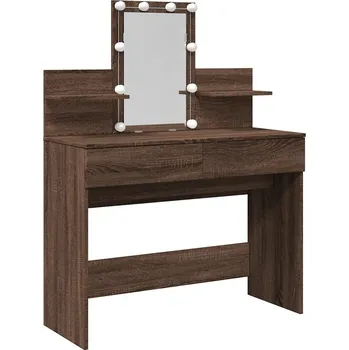 Toaletní stolek Toaletní Stolek hnědý dub se zrcadlem a LED osvětlením 100 x 40 x 130 cm