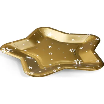 Jednorázové nádobí Papírové talíře zlaté, tvar hvězdy (PAP-FSC Mix) O 25cm [6 ks]