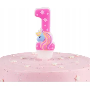 Dortová svíčka Svíčka na dort Jednorožec Růžová Číslice 1 na Ráček Narozeniny