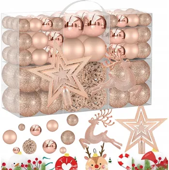 Vánoční dekorace VÁNOČNÍ BAŇKY RŮŽOVÉ ZLATO SADA 102KS NEROZBITNÉ DEKORACE
