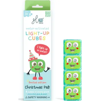 Hračka pro nejmenší Glo Pals - svítící senzorické kostky do vody-zelená - Vánoční edice 4ks