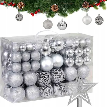 Vánoční dekorace Vánoční Baňky 101 Ks vánoční koule STŘÍBRNÁ, plastové vánoční ozdoby