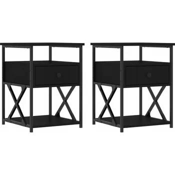 Noční stolek Černé noční stolky 40 x 42 x 55 cm, dřevotříska, železo