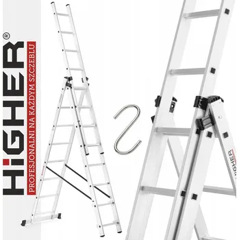 Žebřík Hliníkový Žebřík 3x8 multifunkční pro schody HIGHER 6,48 m 150 kg +