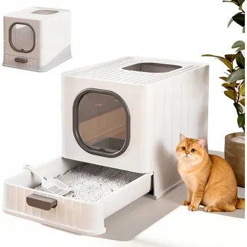 Obraz Uzavřená toaleta pro kočky, velká krytá toaleta 51x38 cm se zásuvkou, šedá