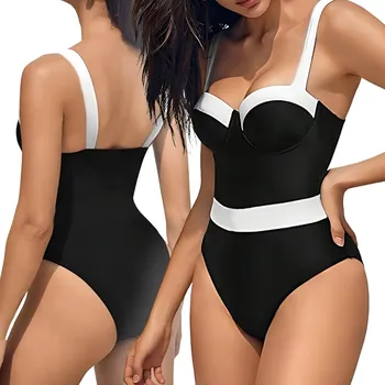 Dámské plavky KLASICKÉ ČERNÉ PLAVKY JEDNODÍLNÉ PUSH UP PLUS SIZE XXL