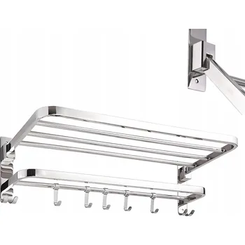 Věšák STĚNOVÝ VĚŠÁK NA RUČNÍKY DO KOUPELNY S POLIČKOU - LOFT STŘÍBRNÝ