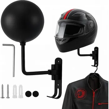 Věšák Držák na Motocyklová Přilba na Zeď Otočný o 180° se 2 Háčky Věšák ZM19