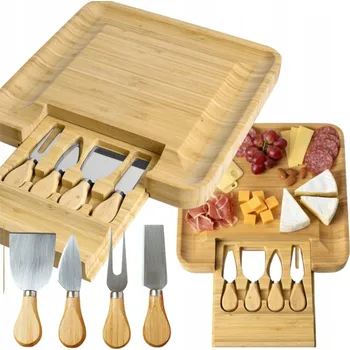 Kuchyňské prkénko Servírovací prkénko Zolta bambusové čtvercové 33x33 cm se sadou nožů