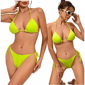 Dámské plavky DVOUDÍLNÉ PLAVKY BIKINI NEONOVÉ ŘASENÉ VÁZANÉ PLUS SIZE XL