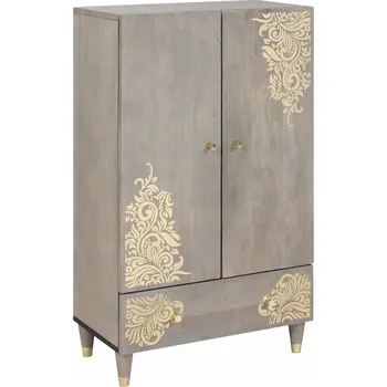 Komoda Vysoká komoda šedá a zlatá 60 x 33.5 x 100 cm Masivní mangové dřevo