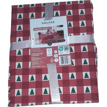 ubrus Dekorační ubrus s červenou kostkou a vánočními stromky 110x160 cm - dárek