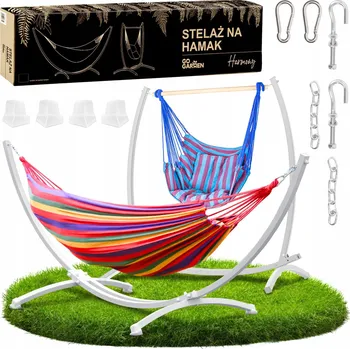 Zahradní houpačka HOUPACÍ SÍŤ S ROŠTEM ZAHRADNÍ DVOULŮŽKOVÝ STOJAN BOHO ZÁVĚSNÉ KŘESLO HOUPAČKA 250 KG