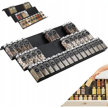 Úložný box ORGANIZÉR NA KOŘENÍ DO ZÁSUVKY ORGANIZÉR na skleničky, nastavitelný, ČERNÝ