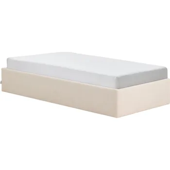 Ložnice Kave Home Béžová čalouněná jednolůžková postel Nelzi 90 x 200 cm s bočním úložným prostorem