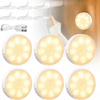 Lampička 6x BEZDRÁTOVÁ NOČNÍ LAMPA LAMPA 8 LED USB S ČIDLEM POHYBU 400mAh
